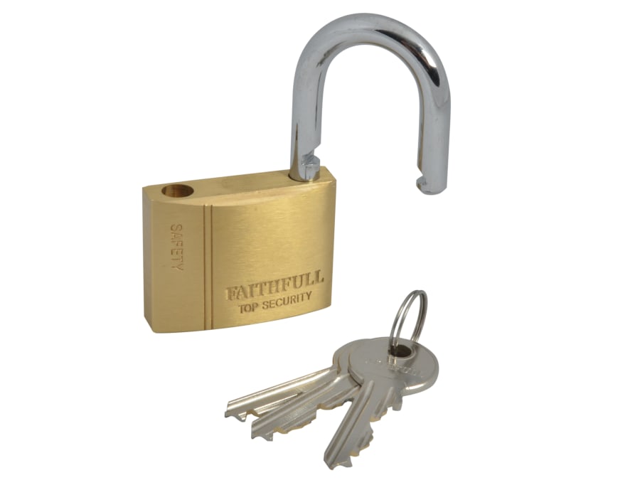 Faithfull FAIPLB50 50mm Brass Padlock with 3 Keys