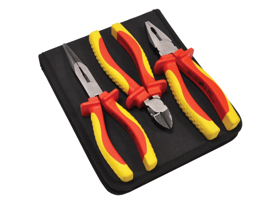 Faithfull FAIPLVDESET 3 Piece VDE Pliers Set with Pouch