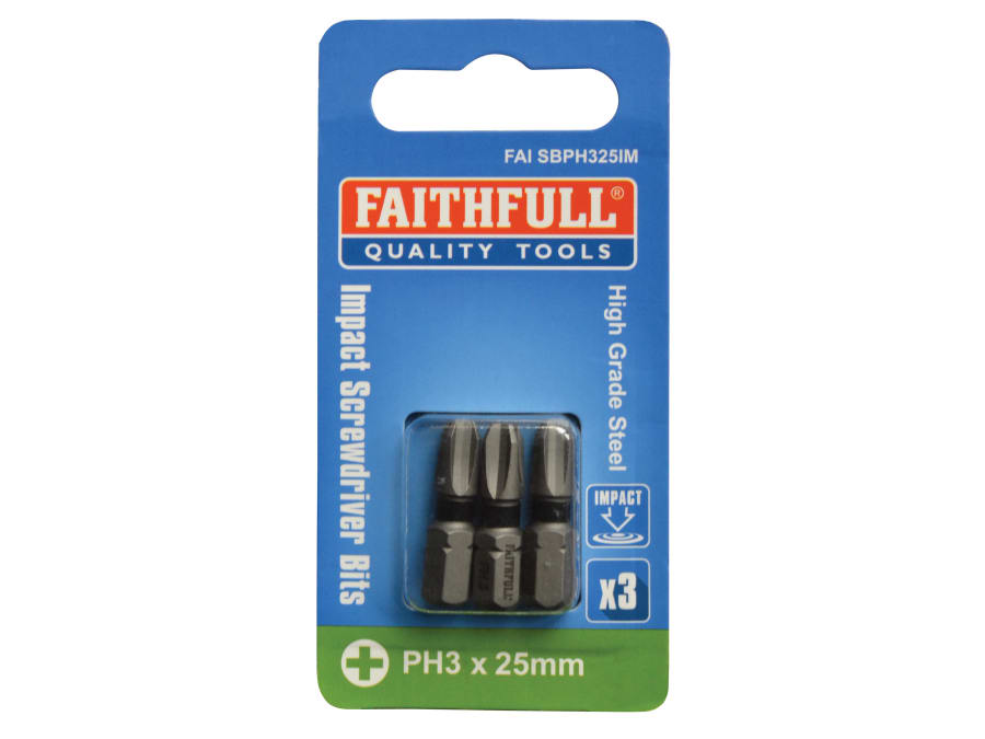 Faithfull FAISBPH325IM PH3 x 25mm Impact Screwdriver Bit 3 Pack