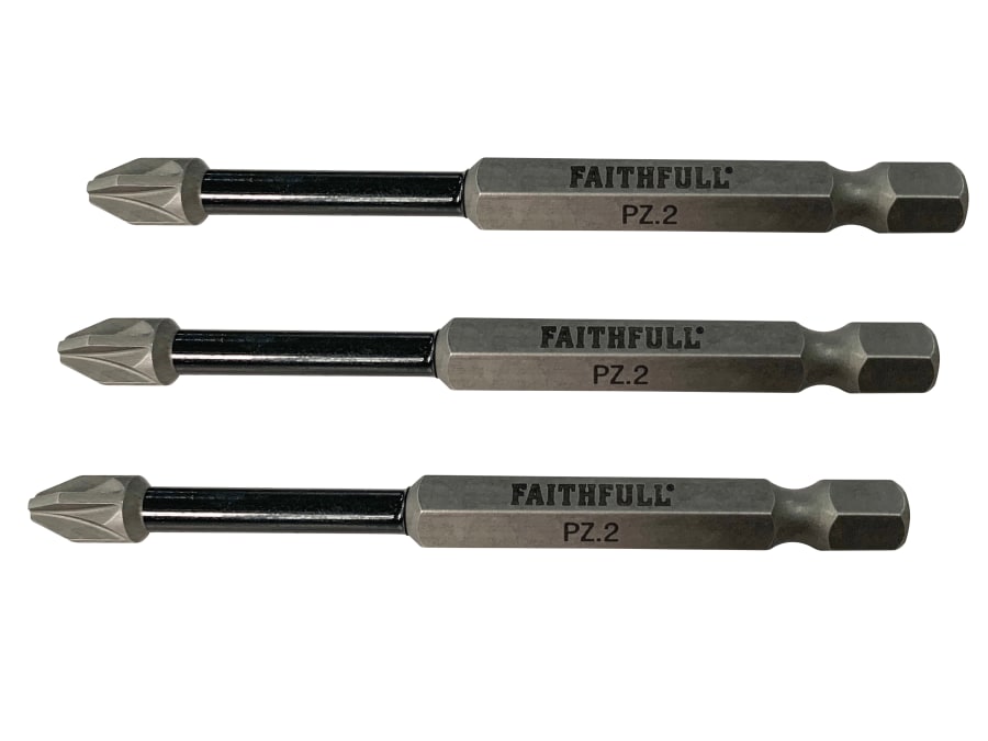 Faithfull FAISBPZ275IM PZ2 x 75mm Impact Screwdriver Bits (3 Pack)