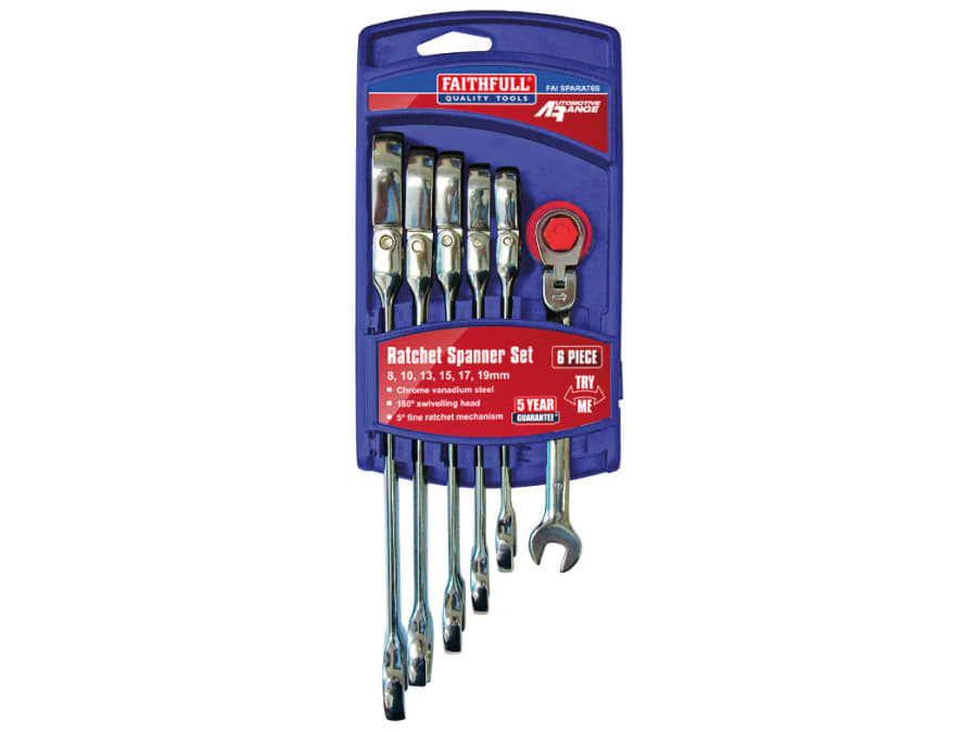 Faithfull FAISPARAT6S 6 Piece Flex Head Ratchet Combination Spanner Set