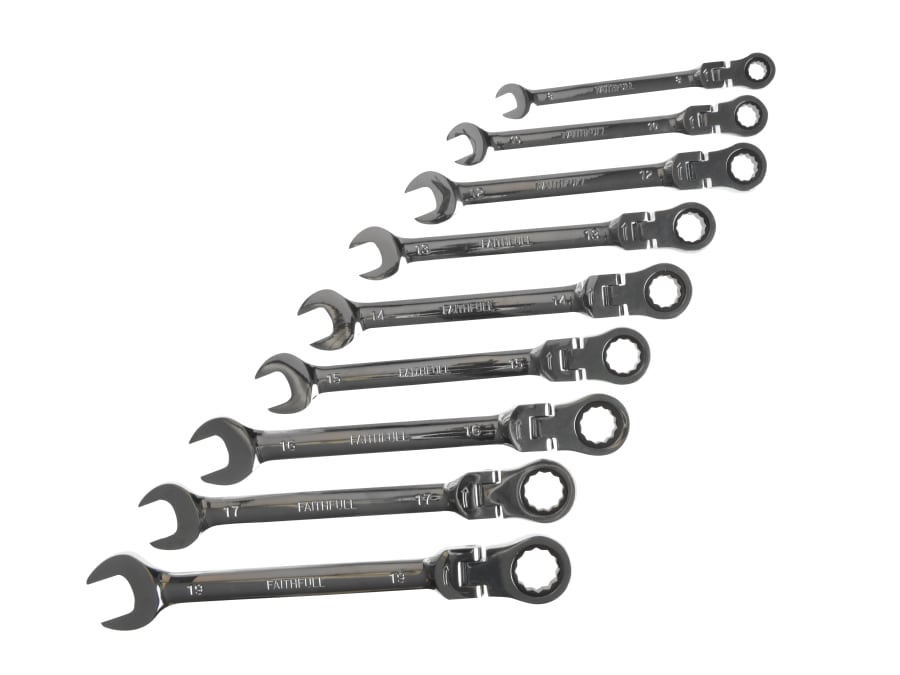 Faithfull FAISPARAT9S 9 Piece Ratchet Combination Spanner Set