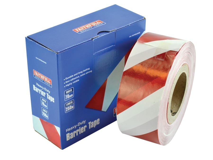 Faithfull FAITAPEBARHD Heavy-Duty Barrier Tape Red & White 70mm x 250m