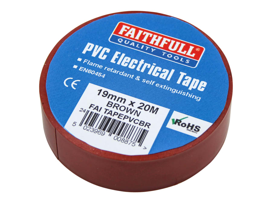 Faithfull FAITAPEPVCBR 19mm x 20m PVC Electrical Tape Brown