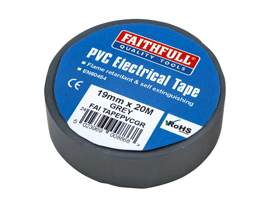 Faithfull FAITAPEPVCGR 19mm x 20m PVC Electrical Tape Grey