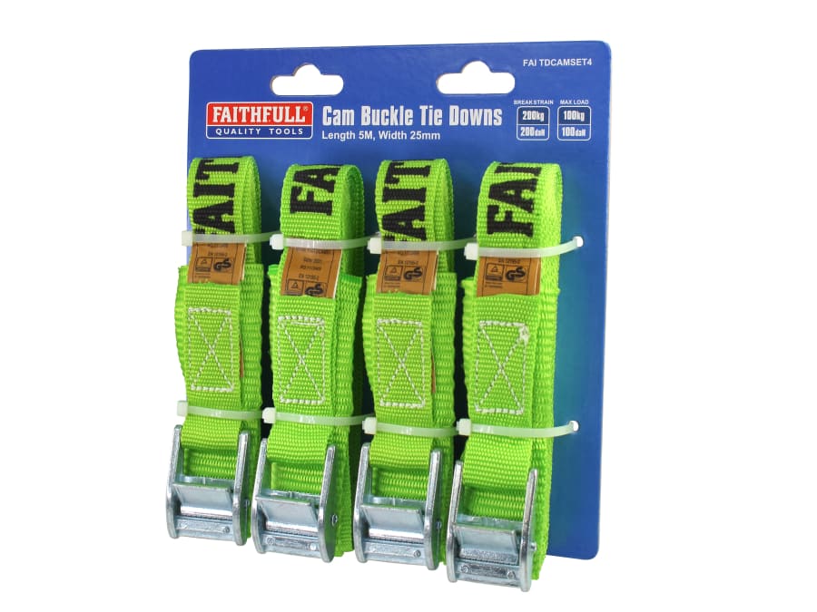Faithfull FAITDCAMSET4 5m x 25mm Cam Buckle Tie-Downs 4 Piece