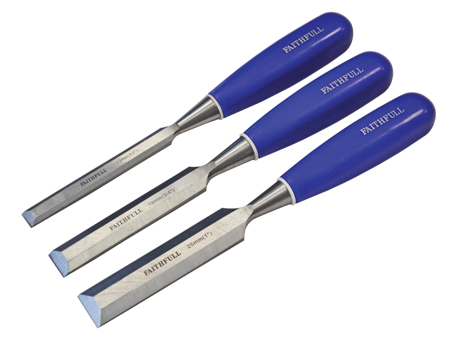 Faithfull FAIWCBS3BC 3 Piece Bevel Edge Chisel Set Blue Grip