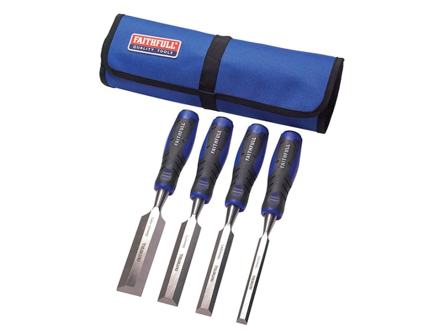 Faithfull FAIWCSGS4CR 4 Piece Soft Grip Chisel Set with Chisel Roll