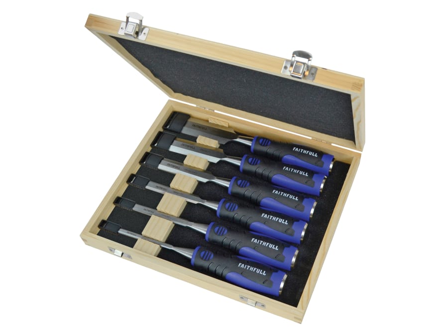 Faithfull FAIWCSGS6WB 6 Piece Soft Grip Chisel Set with Storage Box