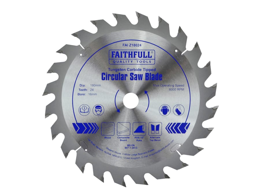 Faithfull FAIZ18024 180mm x 16mm x 24T TCT Circular Saw Blade
