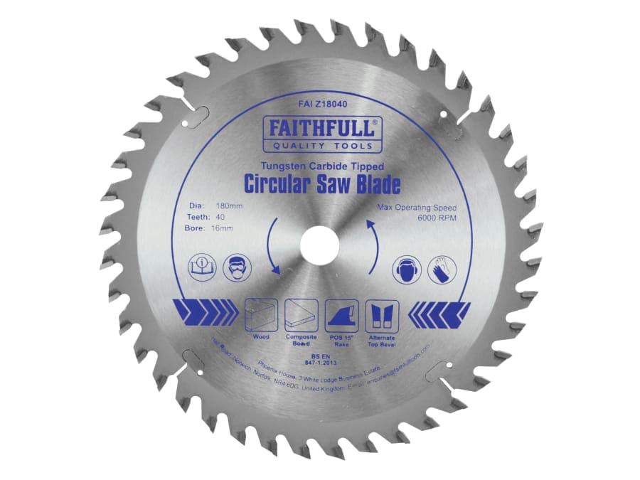 Faithfull FAIZ18040 180mm x 16mm x 40T TCT Circular Saw Blade