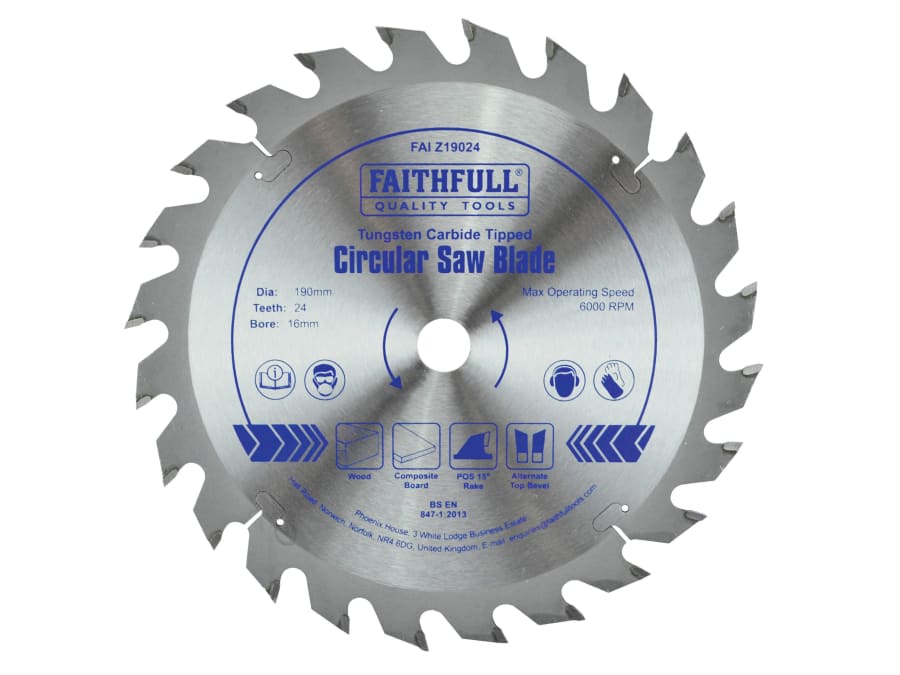 Faithfull FAIZ19024 190mm x 16mm x 24T TCT Circular Saw Blade