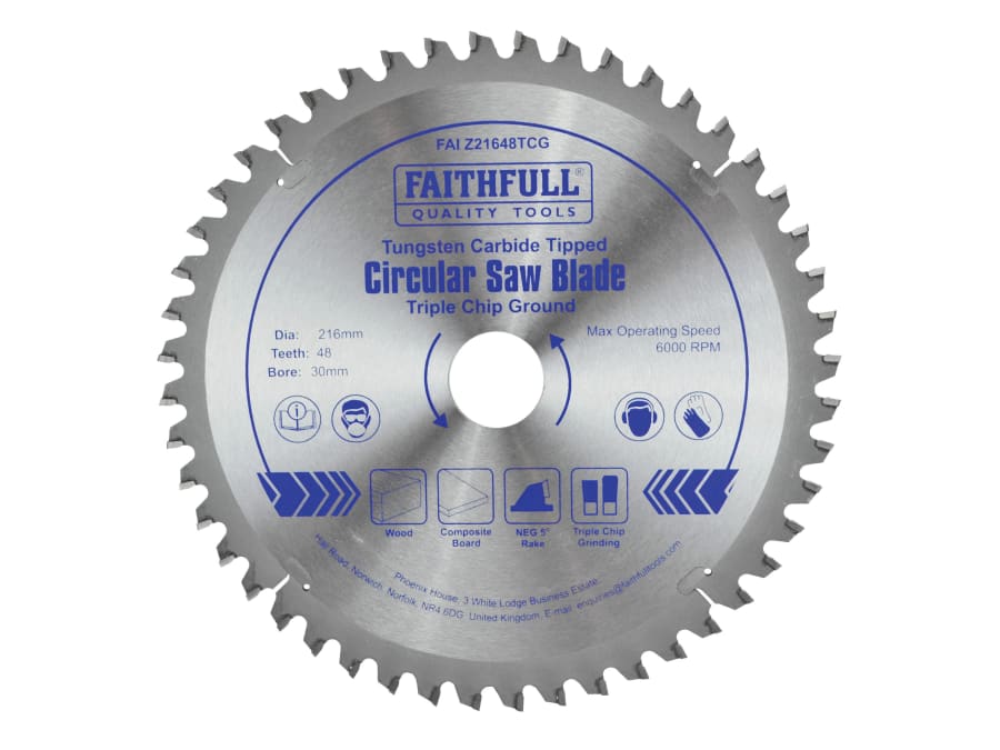 Faithfull FAIZ21648TCG 216mm x 30mm 48T TCT Circular Saw Blade