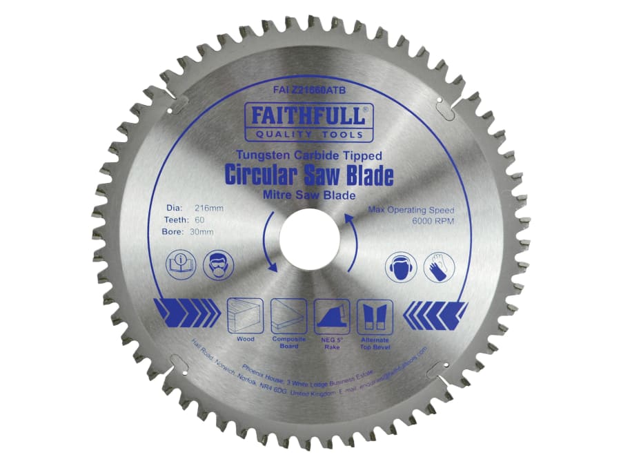 Faithfull FAIZ21660ATB 216mm x 30mm 60T TCT Cross Cut Mitre Saw Blade