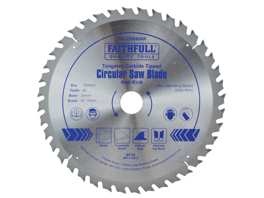 Faithfull FAIZ25040AK 250mm x 30mm 40T Circular Saw Blade
