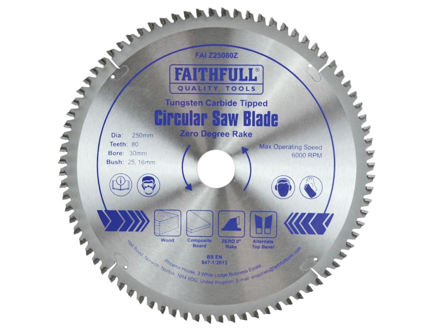 Faithfull FAIZ25080Z 250mm x 30mm 80T TCT Circular Saw Blade