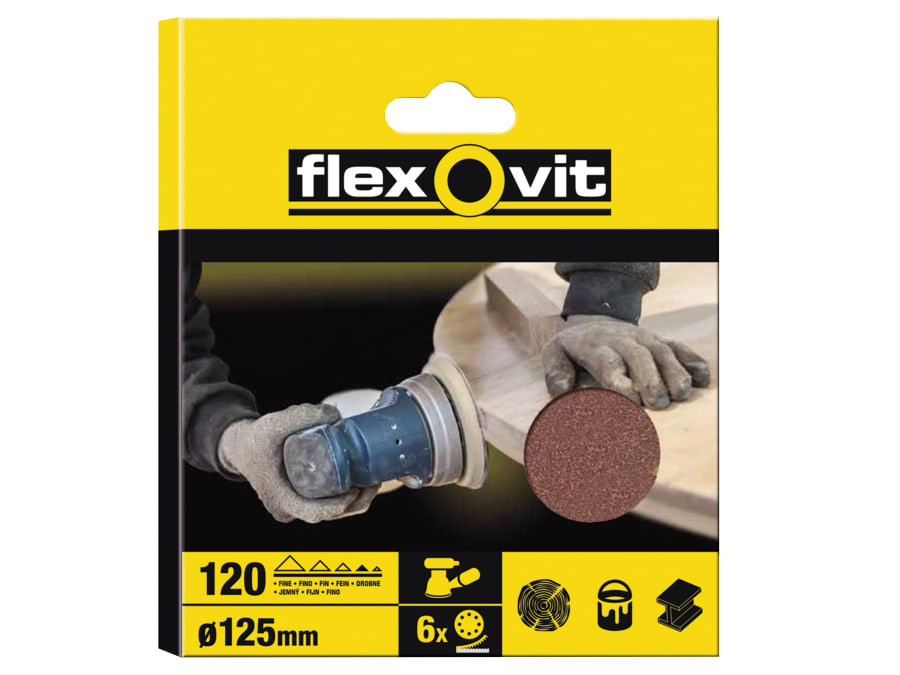 Flexovit 63642526392 125mm 120 Grit Sanding Disc with Hook & Loop