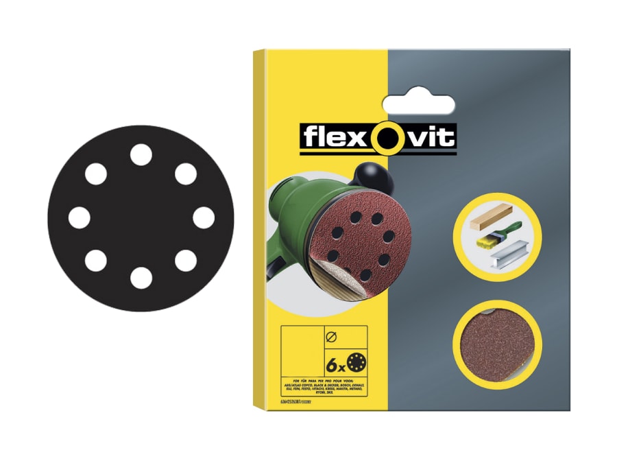 Flexovit 78072764767 150mm Medium Grit Sanding Discs Pack of 6