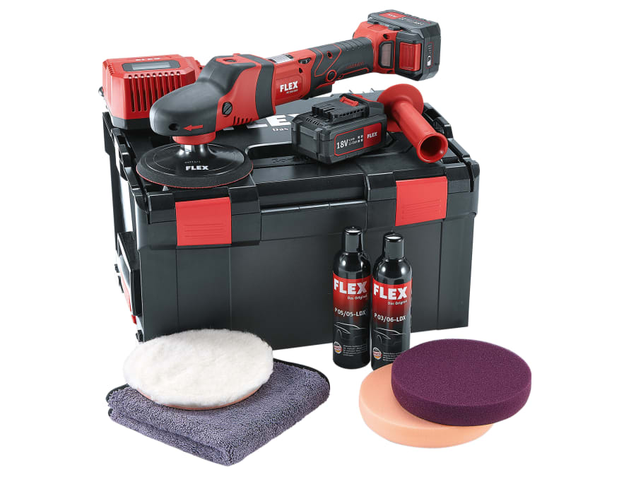 Flex Power Tools 465119 18V Rotary Polisher 150mm with 2 × 5.0Ah Batteries
