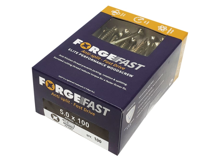 Forgefix FFP5100Y Pozi Wood Screw 5.0 x 100mm Box 100