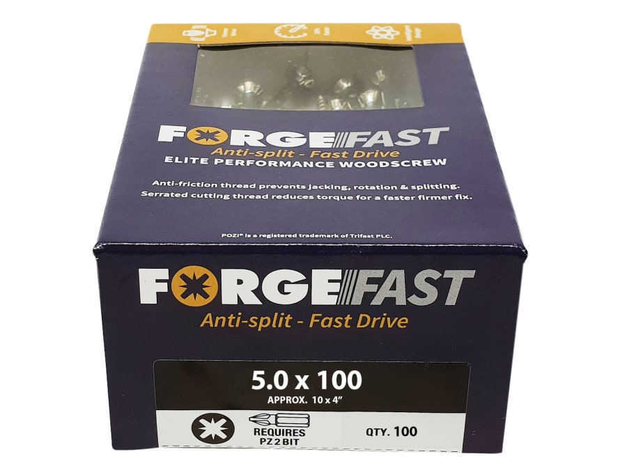 Forgefix FFP5100Y Pozi Wood Screw 5.0 x 100mm Box 100