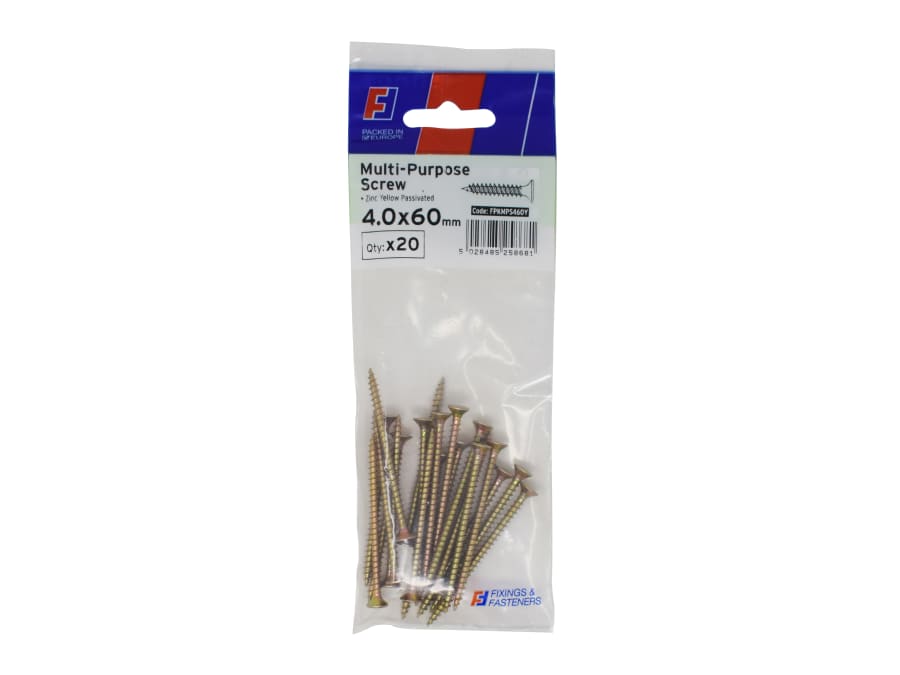 Forgefix FPKMPS460Y 4.0 x 60mm Multi-Purpose Pozi Countersunk Screws
