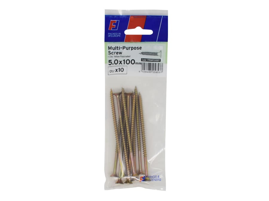 Forgefix FPKMPS5100Y 5.0 x 100mm Multi-Purpose Pozi Screws 10 Pack