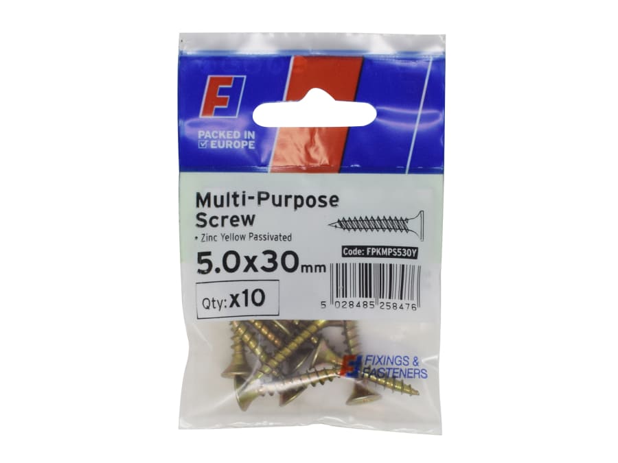Forgefix FPKMPS530Y 5.0 x 30mm Multi-Purpose Pozi Countersunk Screws 10 Pack