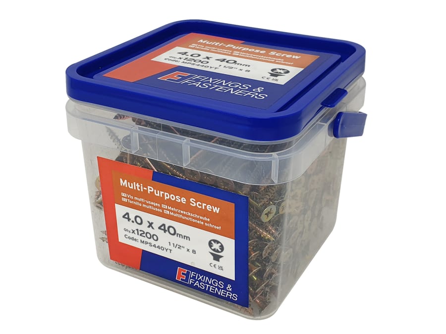 Forgefix MPS440YT 4.0 x 40mm Pozi Countersunk Multi-Purpose Screws Yellow Zinc Tub 1200