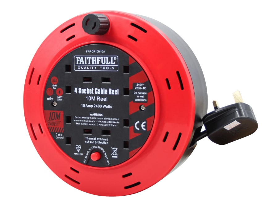 Faithfull Power Plus C41010 240V 10A 4-Socket 10m Cable Reel