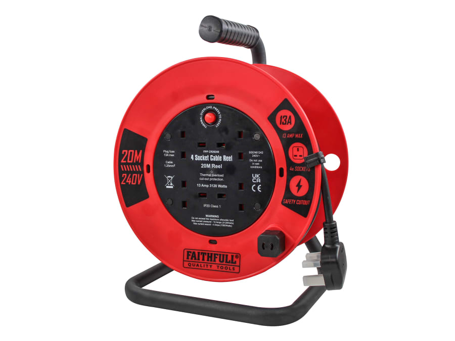 Faithfull Power Plus XP03E1 240V 20m 13A 4 Socket Open Cable Reel