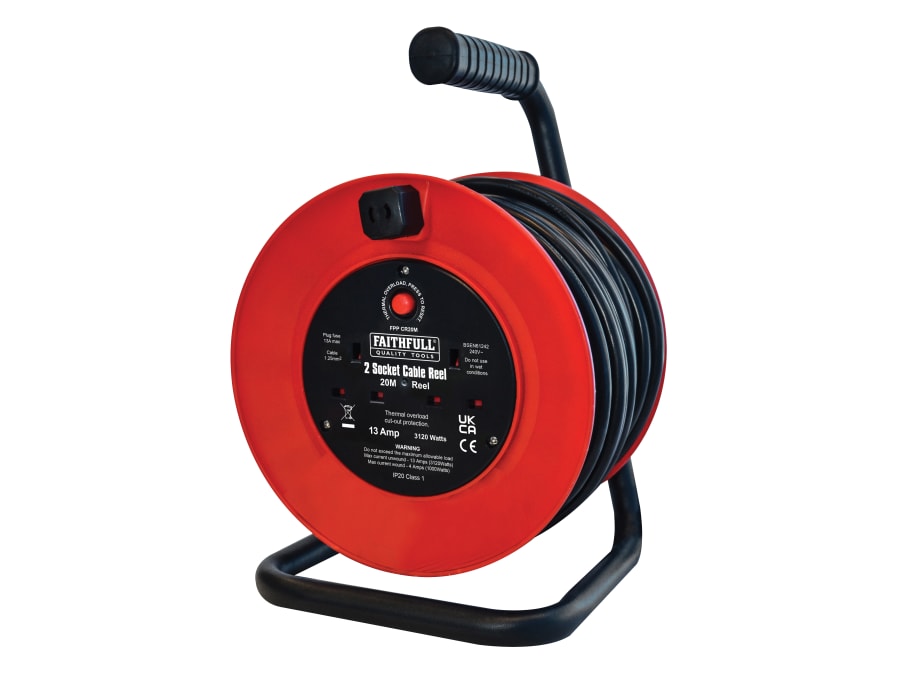 Faithfull Power Plus 20m 2-Socket 240V Open Drum Cable Reel