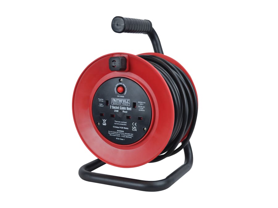 Faithfull Power Plus XP20E1 25m 2-Socket 240V Cable Reel
