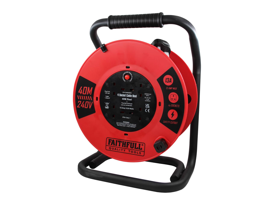 Faithfull Power Plus XP06E1 240V 40m 13A 4 Socket Open Cable Reel