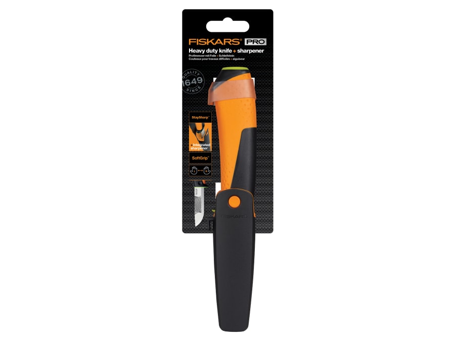 Fiskars 1023619 Heavy-Duty Knife with Sharpener