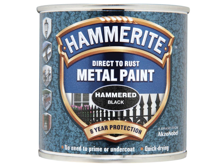 Hammerite 5084792 Direct To Rust Hammered Finish Metal Paint Black 250ml