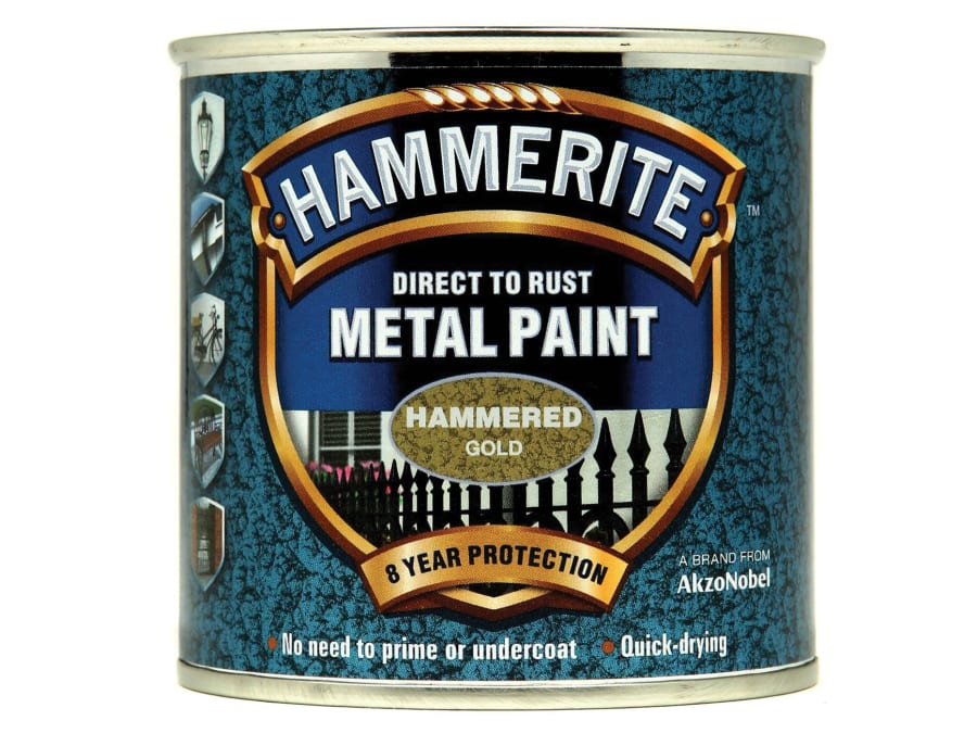 Hammerite 5084818 Direct To Rust Hammered Metal Paint Gold 250ml