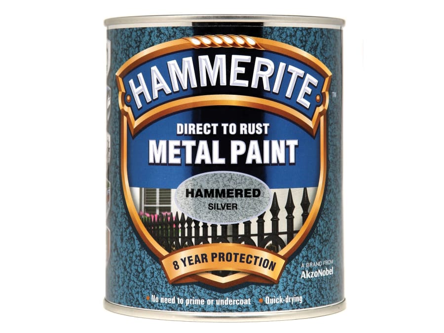 Hammerite 5092957 Direct To Rust Hammered Finish Metal Paint Silver 750ml