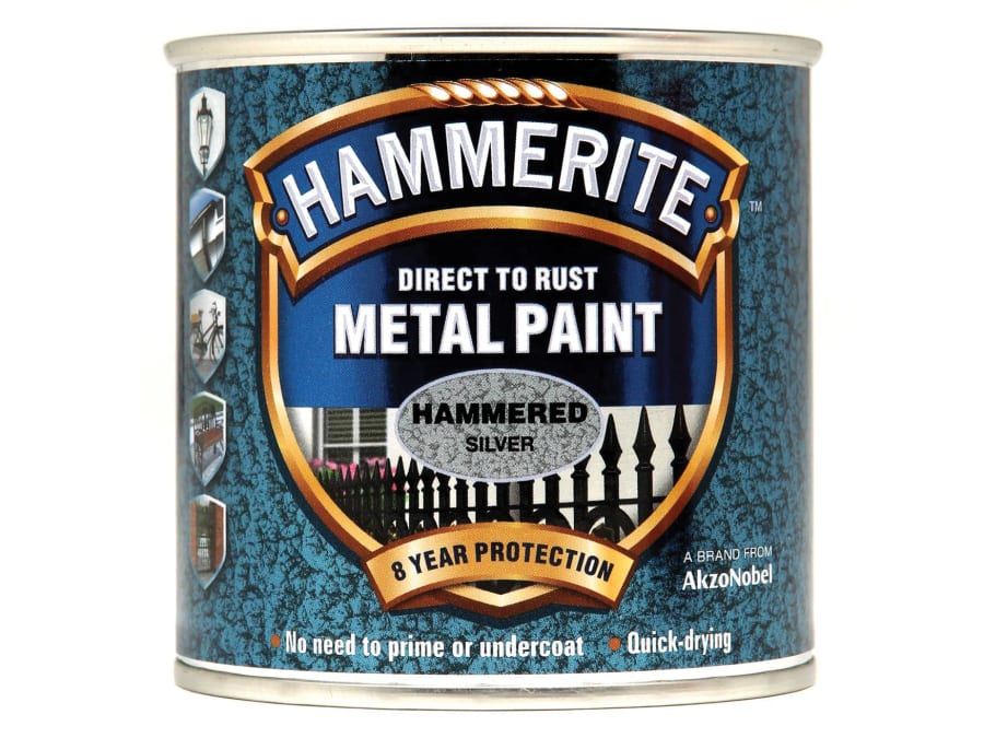 Hammerite 5084798 Direct To Rust Hammered Metal Paint Silver 250ml
