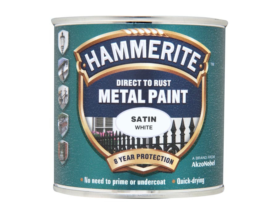 Hammerite 5092881 Direct To Rust Satin Finish Metal Paint White 250ml