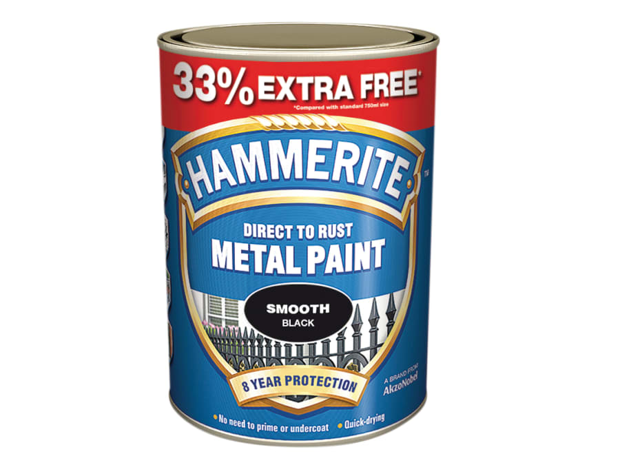 Hammerite 5158235 Direct To Rust Smooth Finish Metal Paint Black 750ml