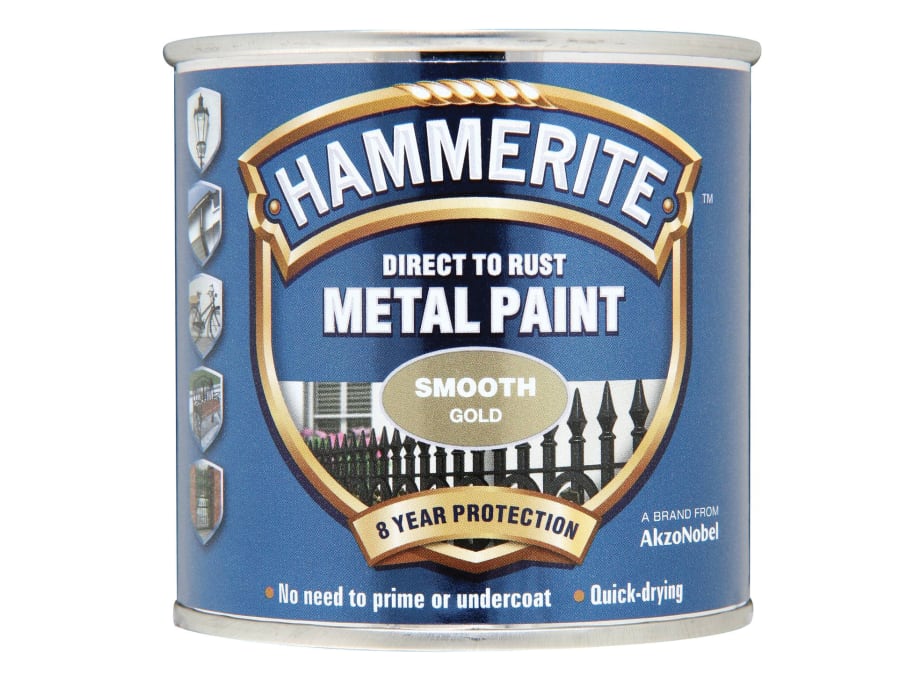 Hammerite 5084847 Direct To Rust Smooth Finish Metal Paint Gold 250ml