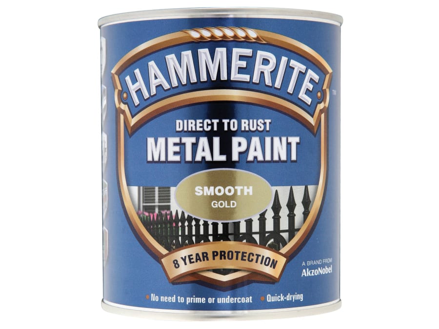 Hammerite 5092830 Direct To Rust Smooth Finish Metal Paint Gold 750ml