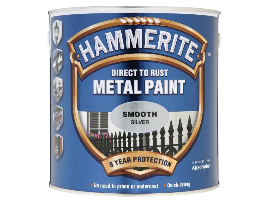Hammerite 5084897 Direct To Rust Smooth Finish Metal Paint Silver 2.5L