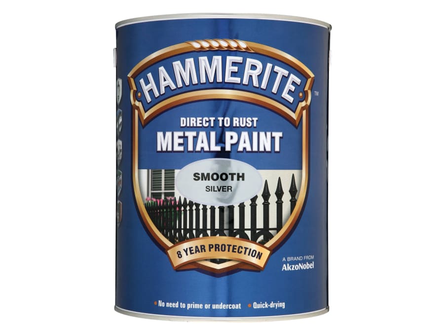 Hammerite 5084898 Direct To Rust Smooth Finish Metal Paint Silver 5 Litre