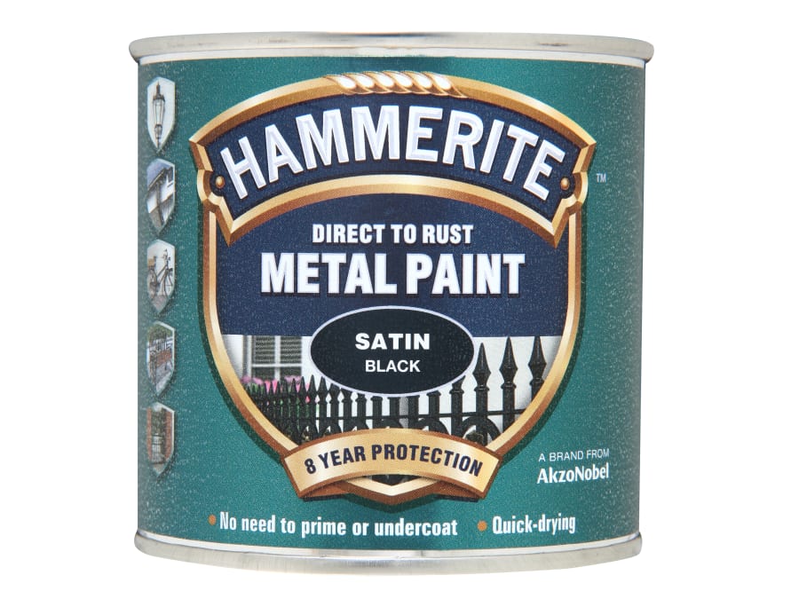 Hammerite 5084904 Direct To Rust Satin Finish Metal Paint Black 250ml