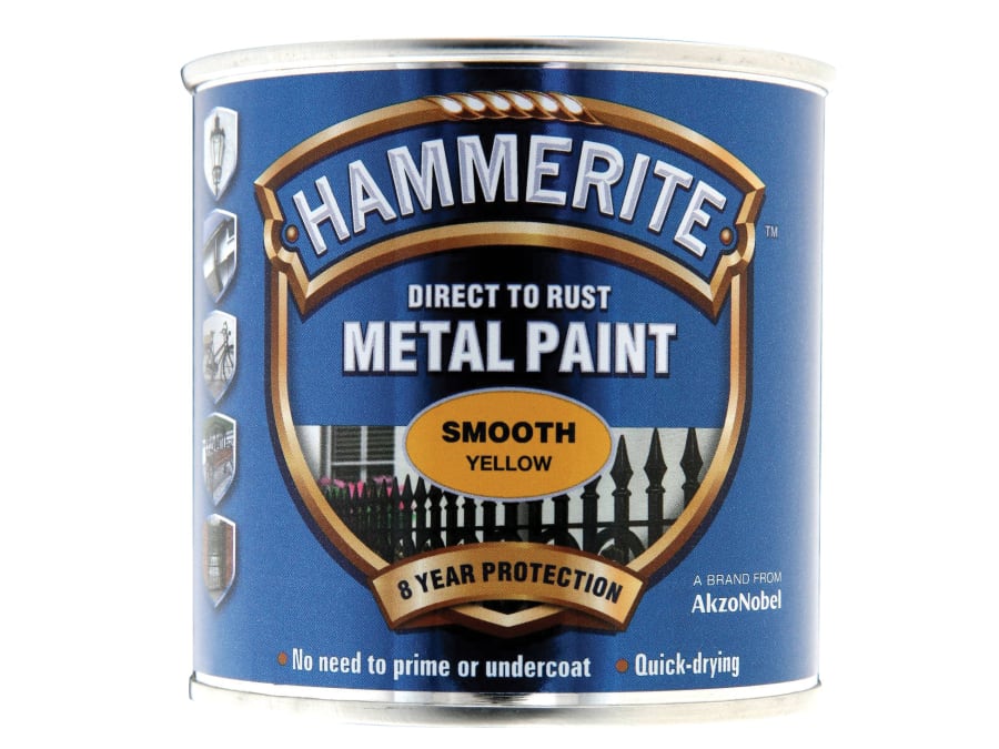 Hammerite 5084874 Direct To Rust Smooth Finish Metal Paint Yellow 250ml