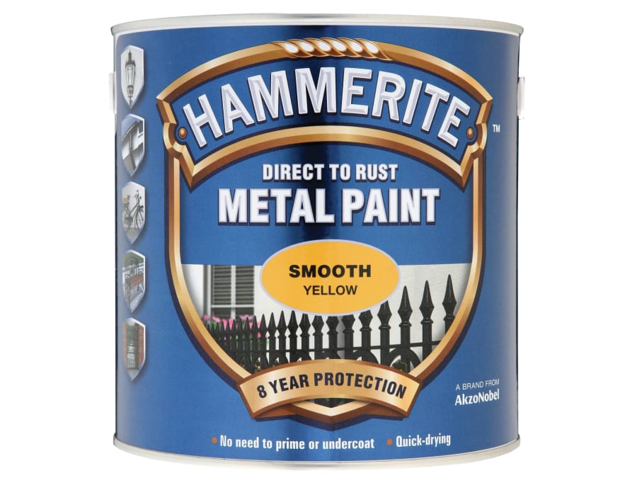 Hammerite 5084877 Direct To Rust Smooth Finish Metal Paint Yellow 2.5L