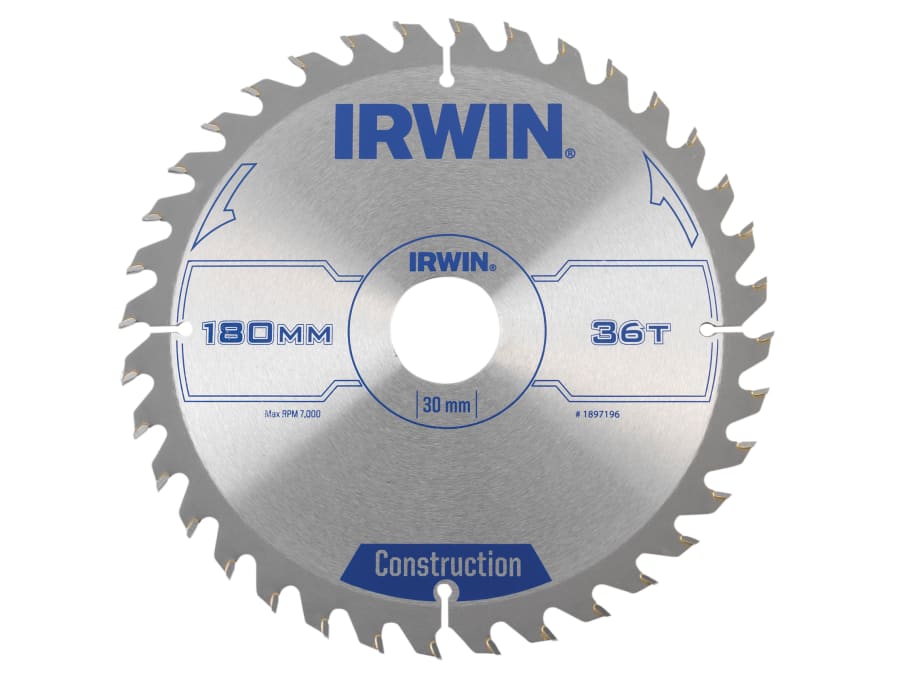 Irwin 1897196 180mm x 30mm x 36T Construction Circular Saw Blade