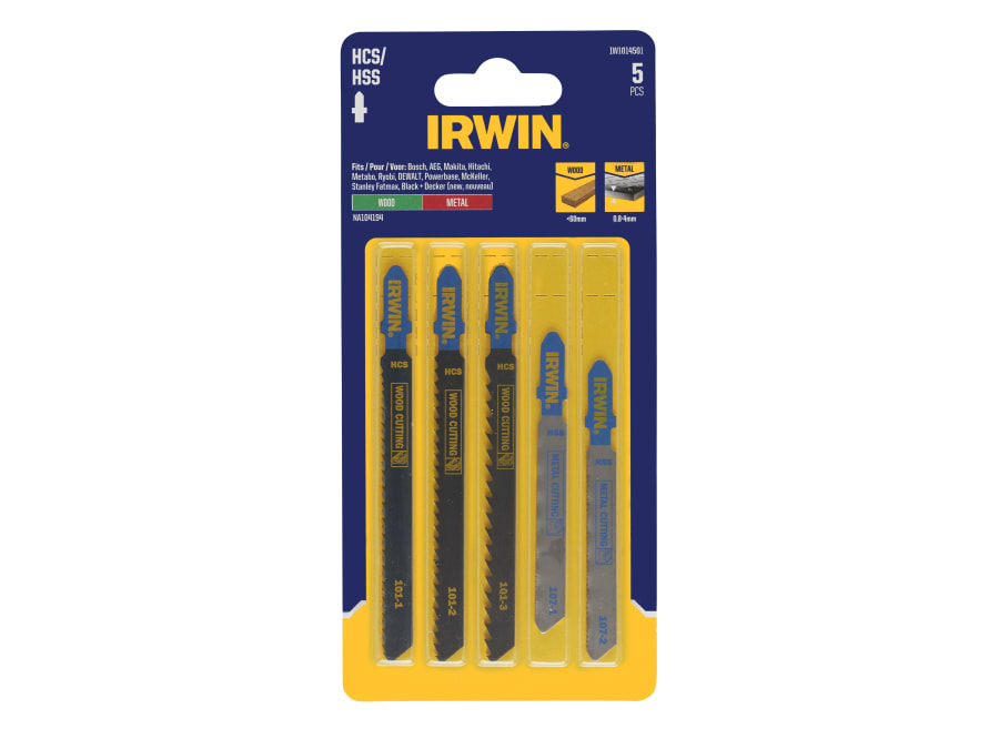 Irwin IW1014501 5 Piece HCS/HSS T-Shank Jigsaw Blade Set